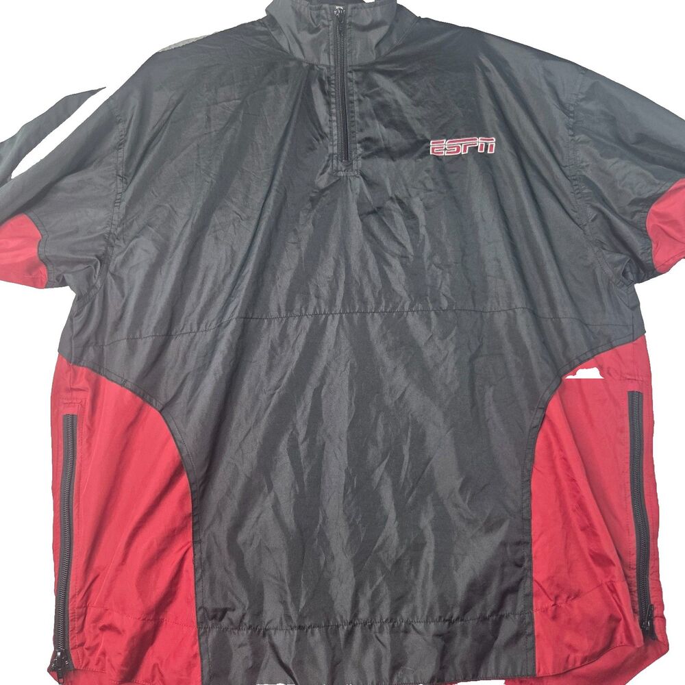 ESPN SportsCenter Windbreaker Pullover Jacket Black Red Size M Vintage
